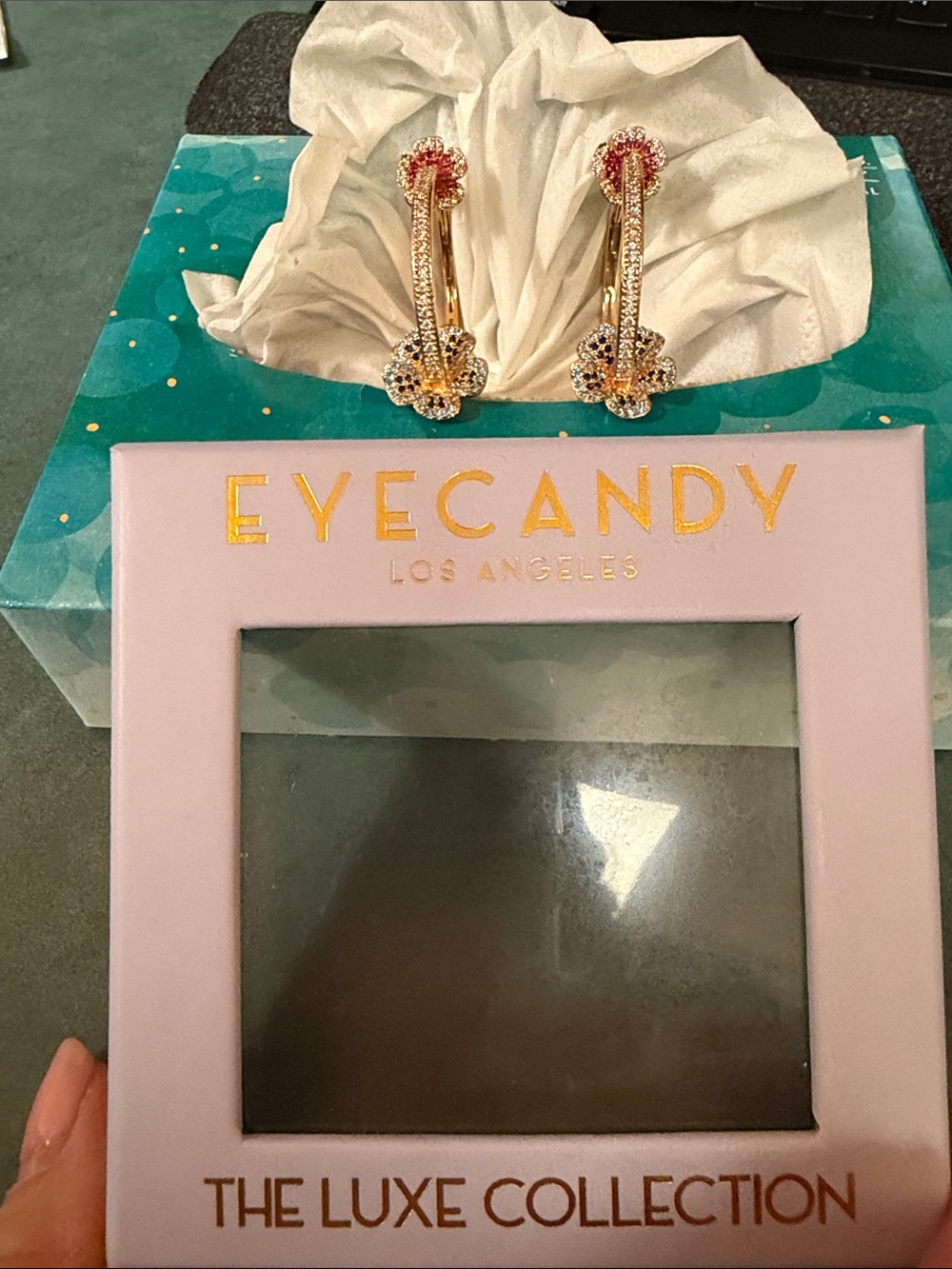 eye candy Gold Floral Hoop Drop Earrings with Pink Crystal Accents